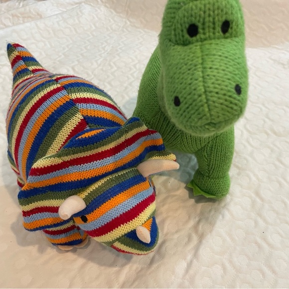 (2) Crochet Style Colorful Dinosaur Plush Toys Long Neck Triceratops Best Years - Picture 16 of 16